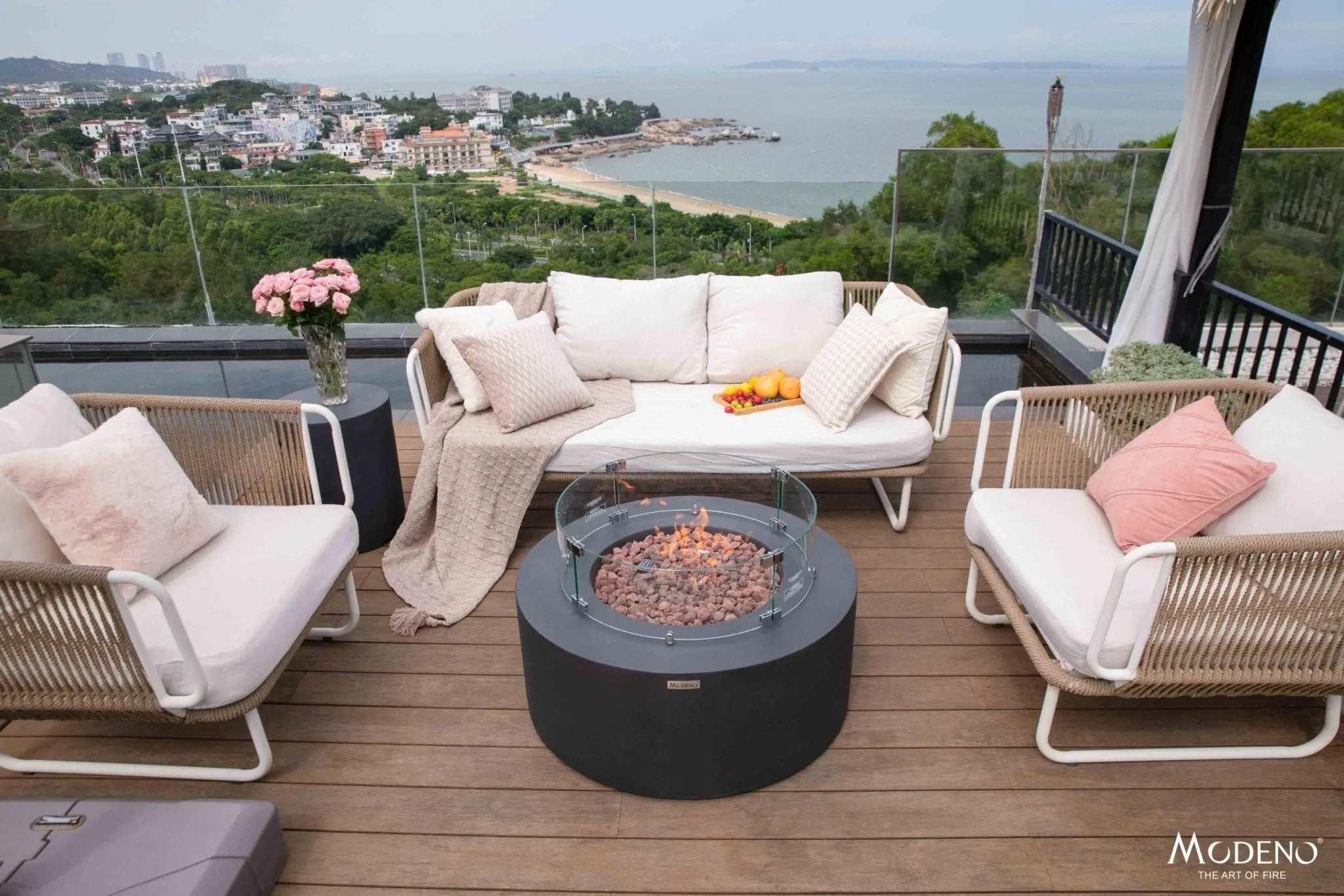Venice 34 inch GFRC concrete fire table with smooth modern profile