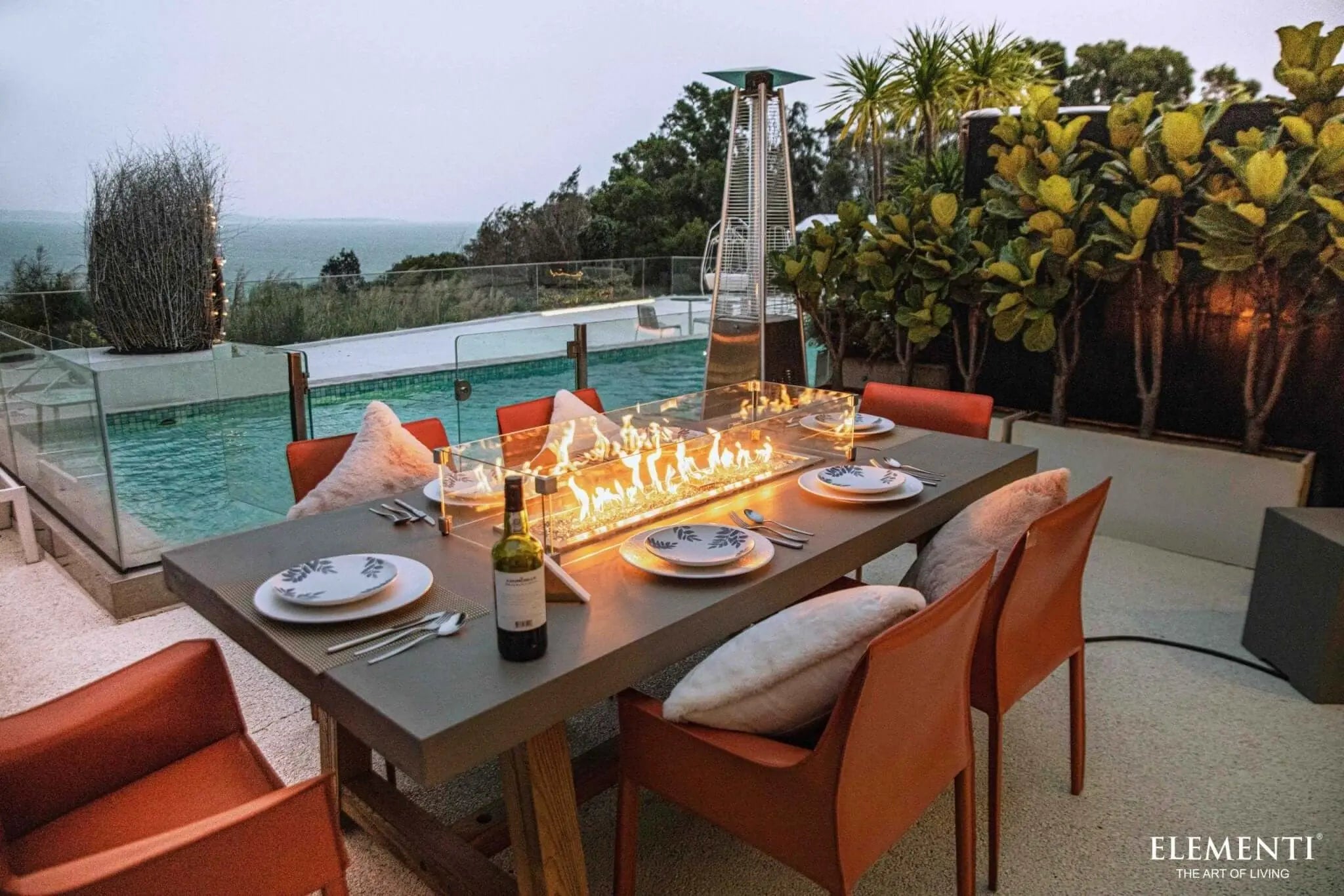 Sonoma 83 inch GFRC outdoor fire dining table seating eight