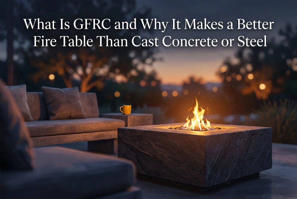 Professional header image for industry analysis: What Is GFRC and Why It Makes a Better Fire Table Than Ca...