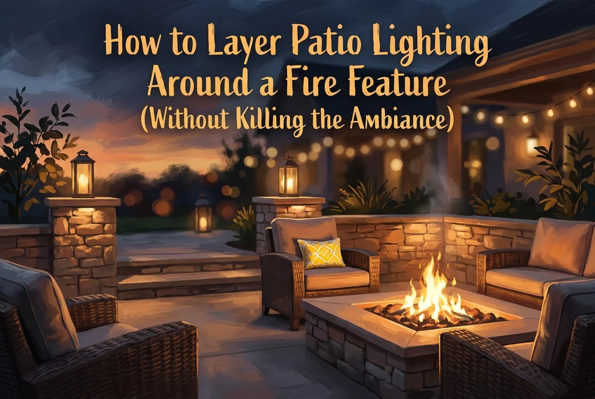 Professional header image for step-by-step guide: How to Layer Patio Lighting Around a Fire Feature (Withou...