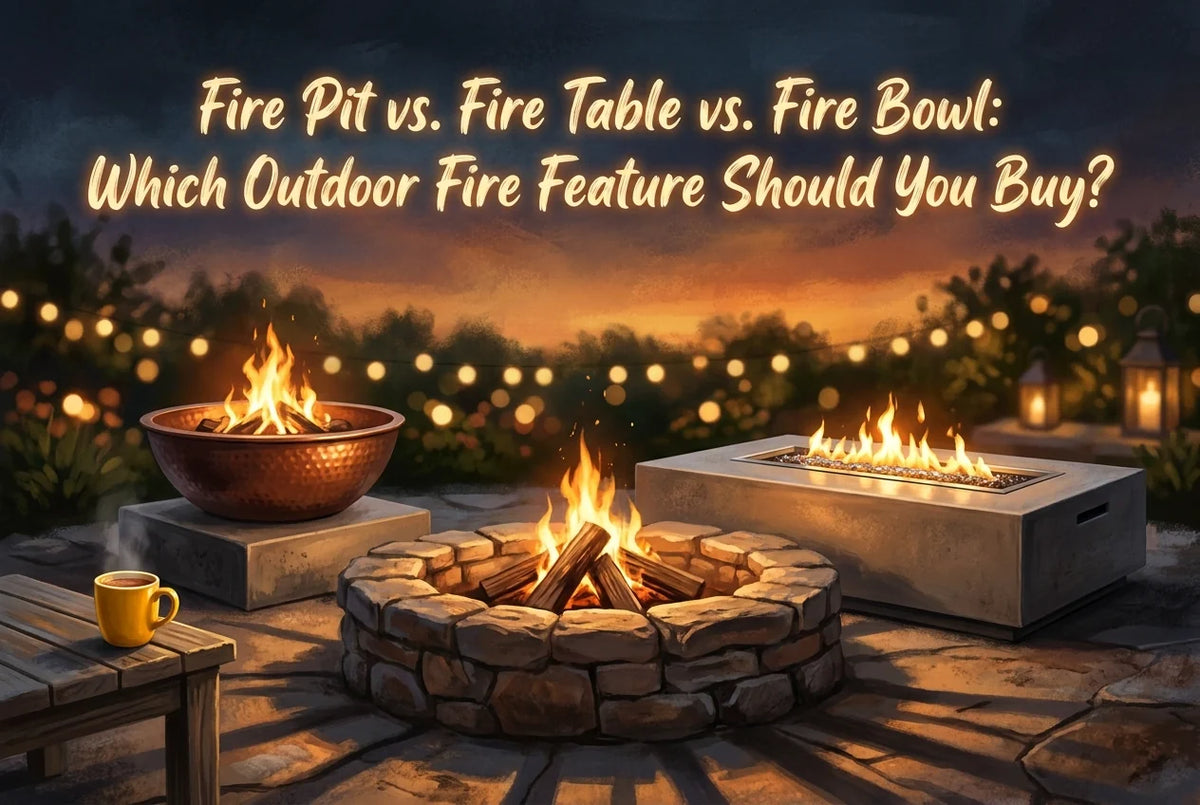 Professional header image for comparison analysis: Fire Pit vs. Fire Table vs. Fire Bowl: Which Outdoor Fire...