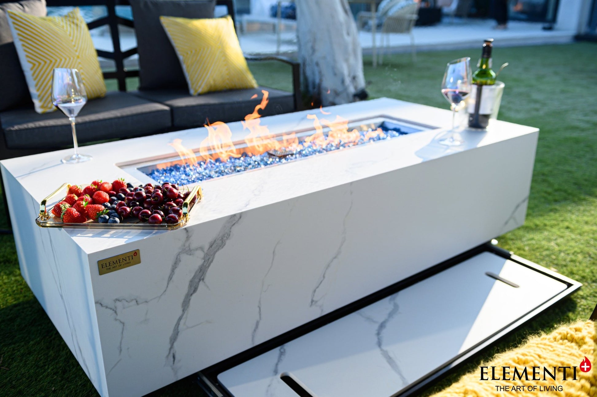 Luxury Carrara Fire Table | Modern Outdoor Fire Pit - Backyard Pyre