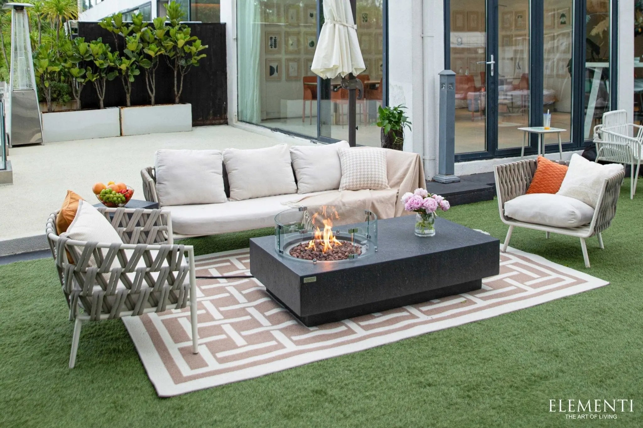 Metropolis 56 inch concrete fire table, large-format outdoor gas fire pit