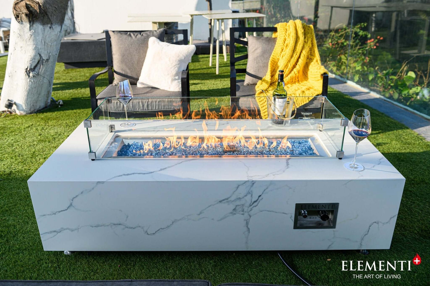 Luxury Carrara Fire Table | Modern Outdoor Fire Pit - Backyard Pyre