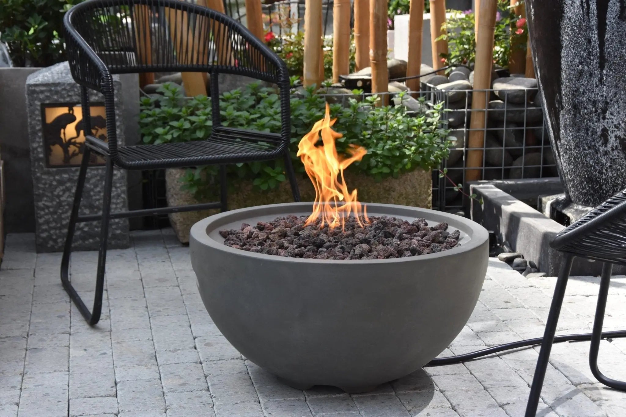 Nantucket 27 inch round concrete fire bowl, coastal-style outdoor fire pit