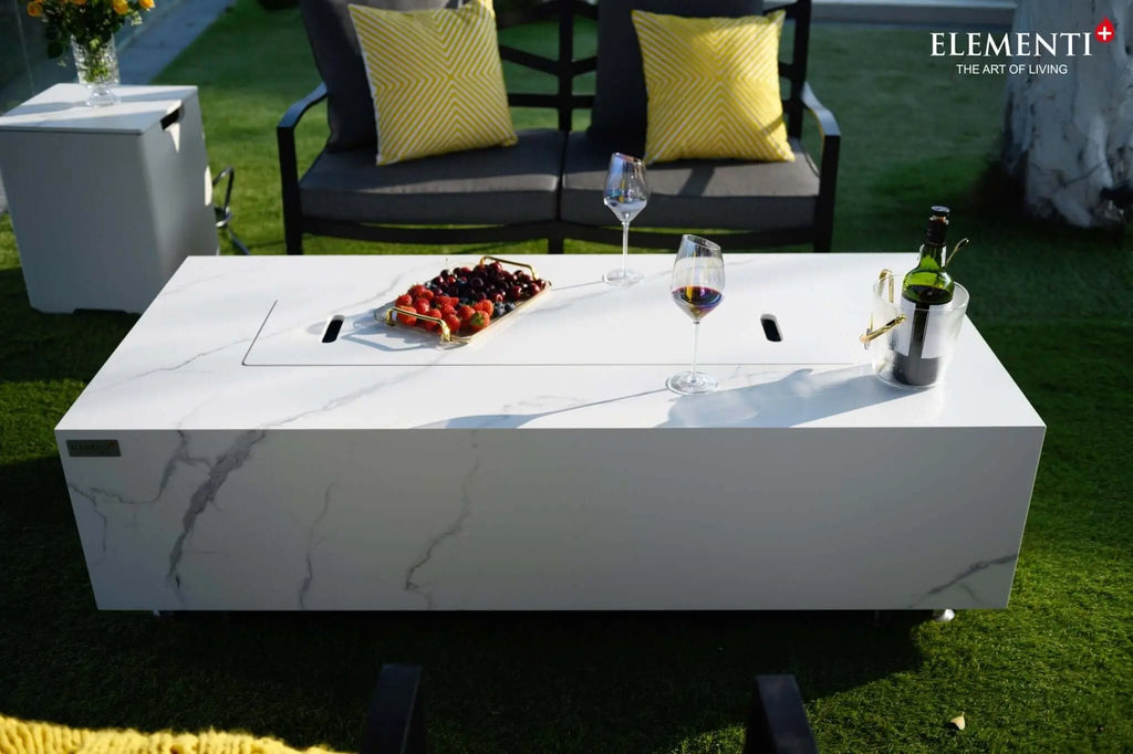 Luxury Carrara Fire Table | Modern Outdoor Fire Pit - Backyard Pyre