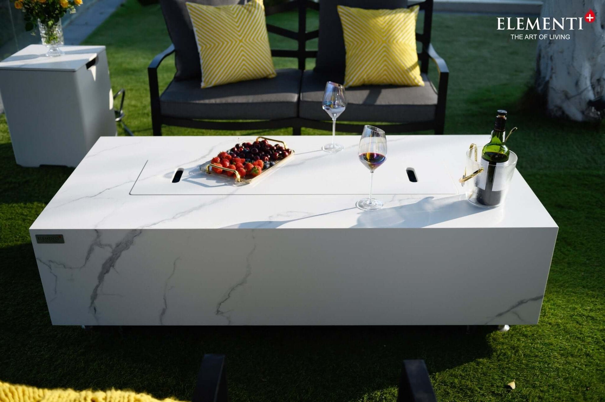 Luxury Carrara Fire Table | Modern Outdoor Fire Pit - Backyard Pyre