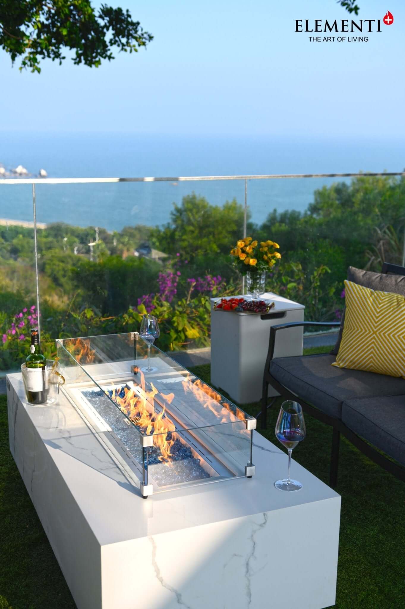 Luxury Carrara Fire Table | Modern Outdoor Fire Pit - Backyard Pyre