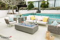 Meteor compact curved GFRC fire table, Elementi Plus outdoor gas fire pit
