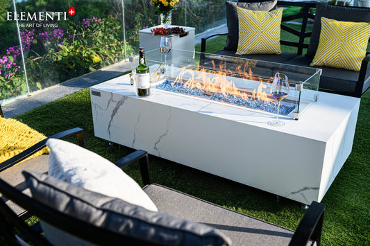 Luxury Carrara Fire Table | Modern Outdoor Fire Pit - Backyard Pyre