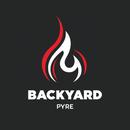 Logo of Backyard Pyre with flame design on a black background