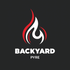 Logo of Backyard Pyre with flame design on a black background
