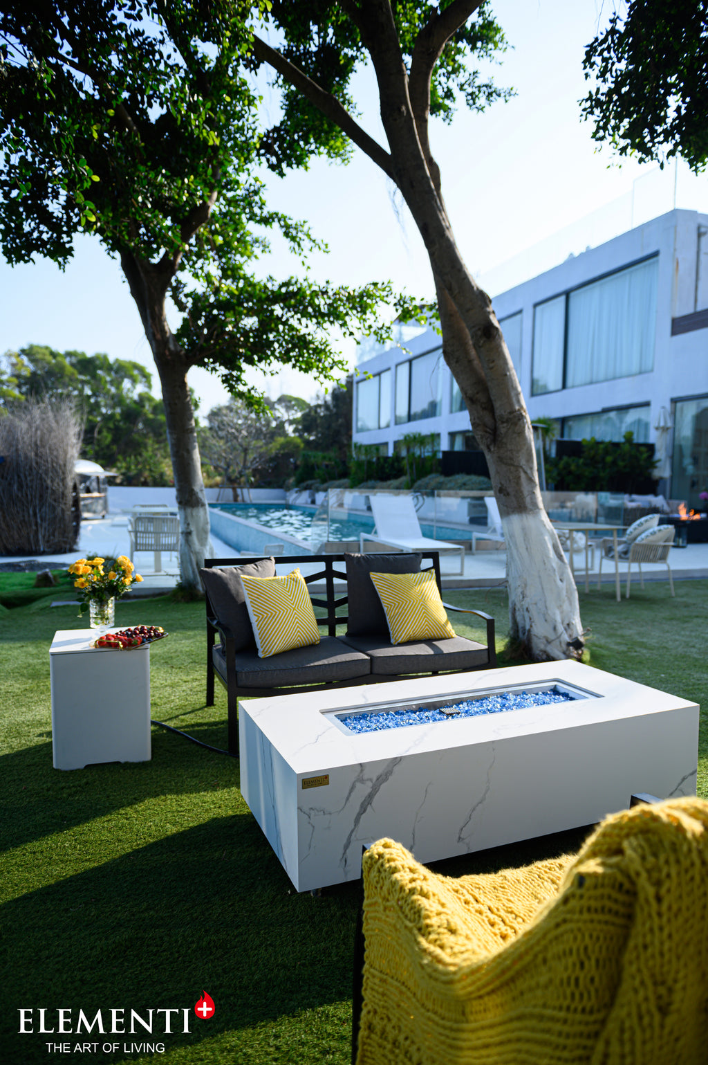 Carrara Marble Porcelain Fire Table
