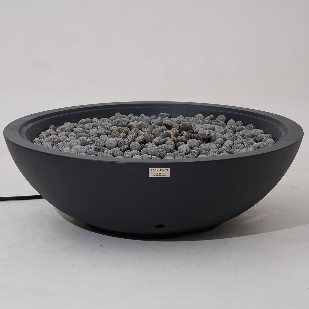 Elementi Pro Rose Bowl 48-inch 100K BTU fire pit, Dark Gray – side view, unlit