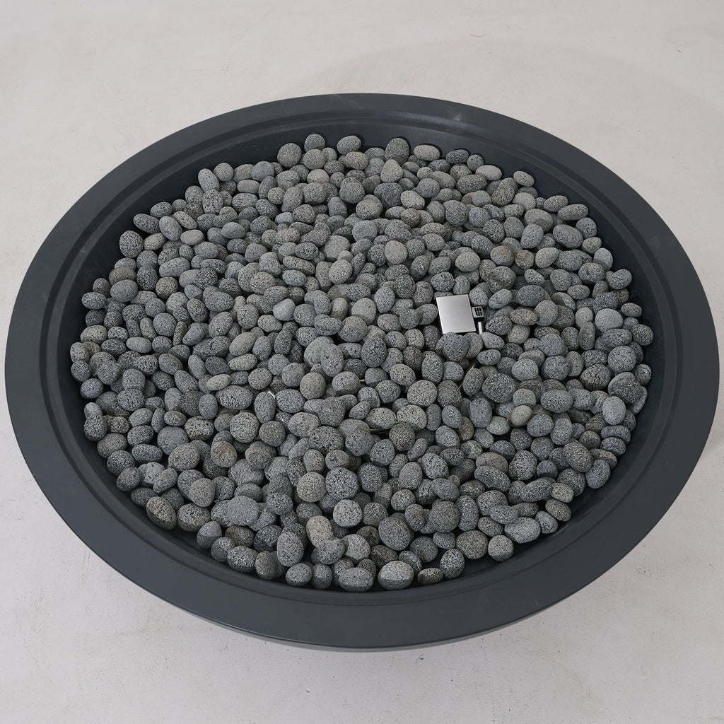 Elementi Pro Rose Bowl 48-inch 100K BTU fire pit, Dark Gray – top-down view, lava rock fill