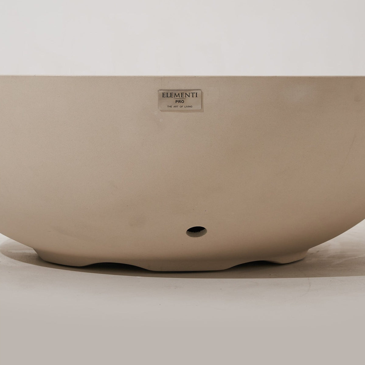 Elementi Pro Rose Bowl 48-inch 100K BTU fire pit, Frosted Cream White – back view with gas access